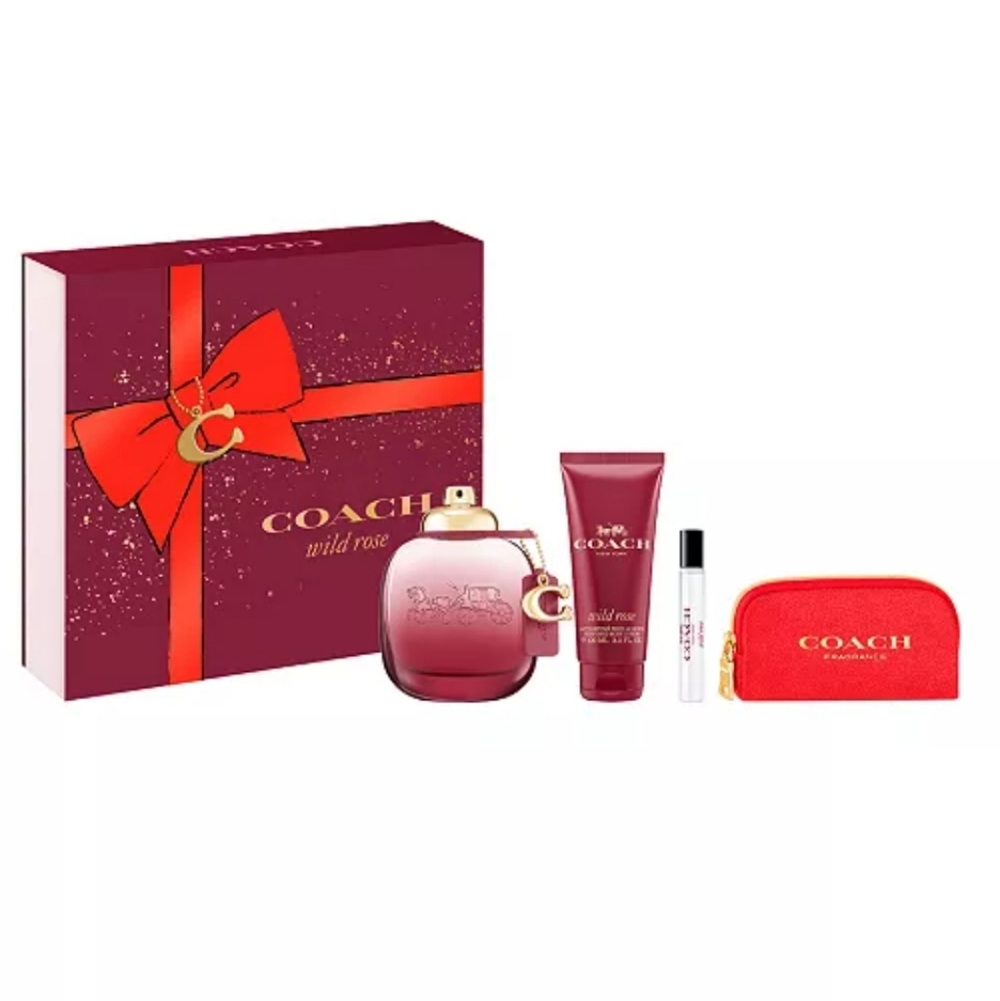 NEW Coach Wild Rose Perfume Fragrance Bag Gift Set 4 Piece Pouch Charm